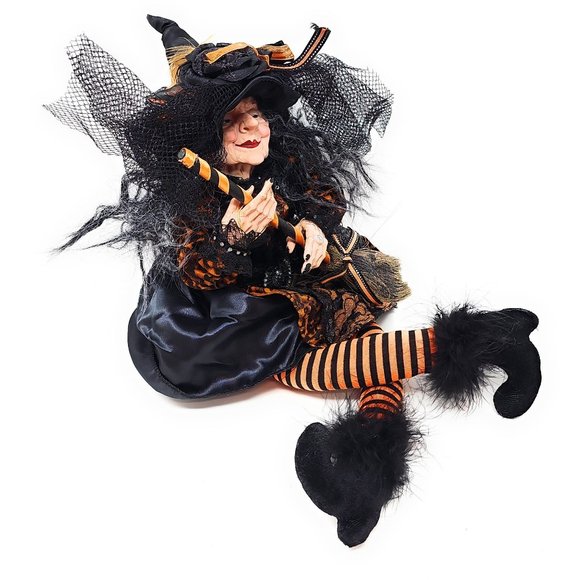 Halloween Elf Witch 19" Black Broom Party Decor Wreath Center - Picture 5 of 6
